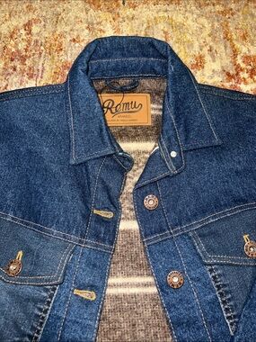 Remu Denim Jacket in Classic Dark Blue with dyed wool lining new without tags
